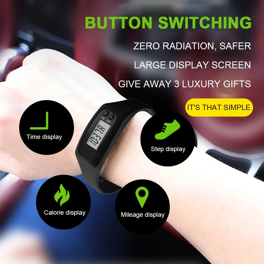 Led-stegräknare armband handled kaloriräknare 12/24h tidsdisplay stegräknare klocka multifunktionell fitnessklocka för vuxna barn