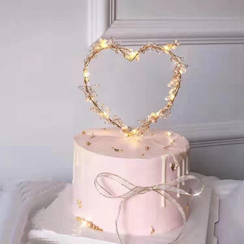 Led Hartvorm Parel Cake Toppers Droom Flash Cake Decorating Gereedschap Bruiloft Gelukkige Verjaardag Cake Toppers Cupcake Feestartikelen
