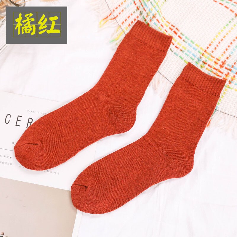 Chaussettes en coton et laine pour hommes, chaussettes épaisses et chaudes à Compression, couleur unie, blanc, 10 couleurs: 5pairs orange