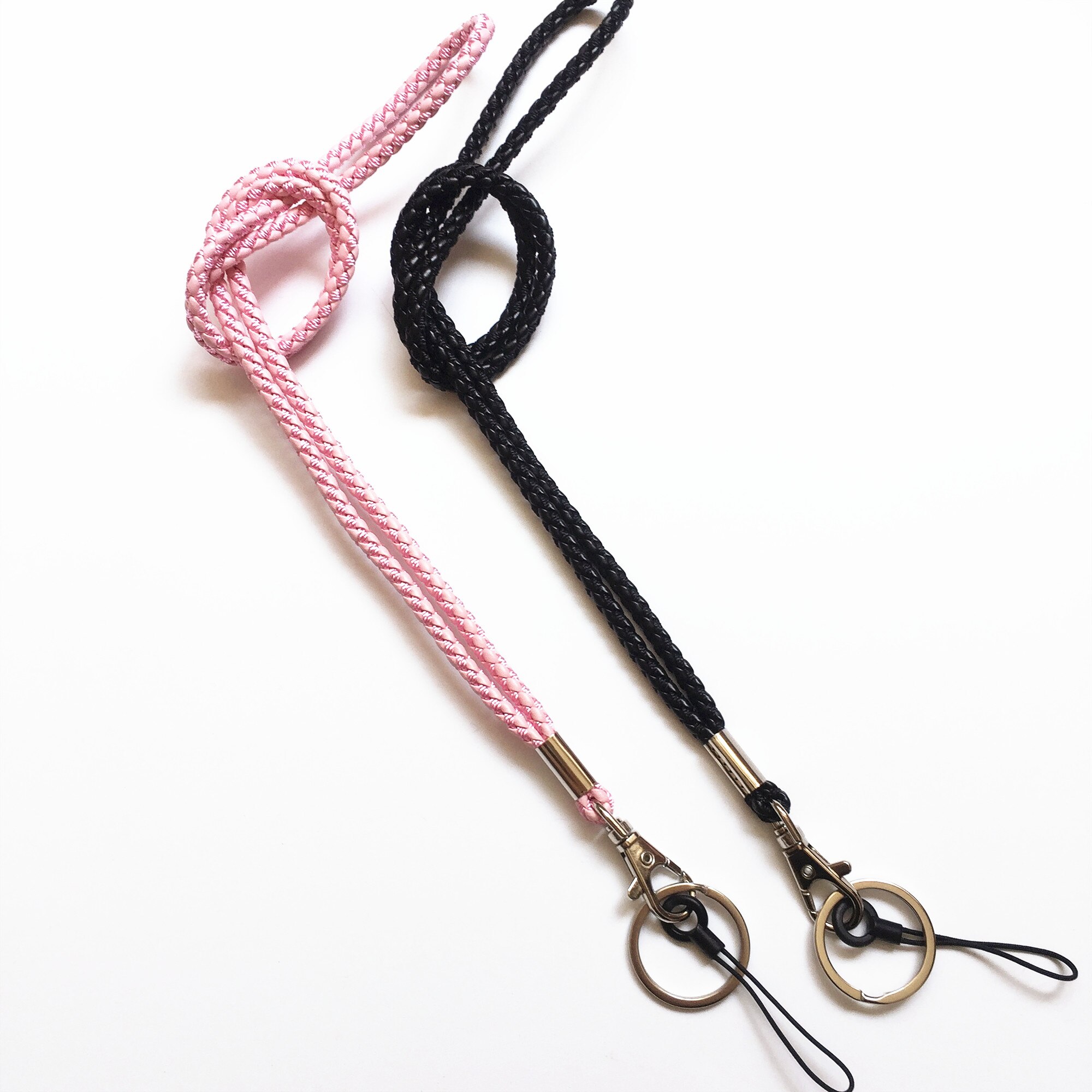 2 st pu flätad snodd nyckelring halsband och hand handled nyckelring för nycklar & kamera & mobiltelefon & id-märke