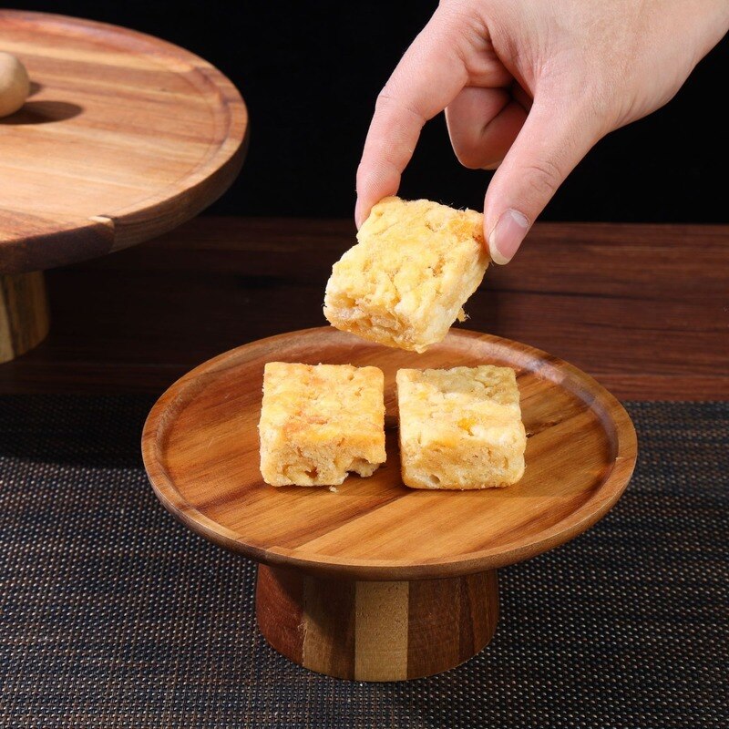 Japanese-style acacia wood high-footed cake stand solid wood dessert plate serving tray living room fruit snacks wooden plate