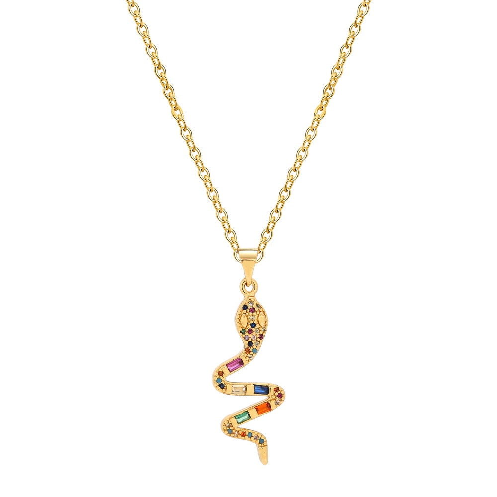 Rainbow CZ snake Gold Necklace For Women Zirconia snake Pendant Long adjustable Chain women's Necklace Charm Jewelry