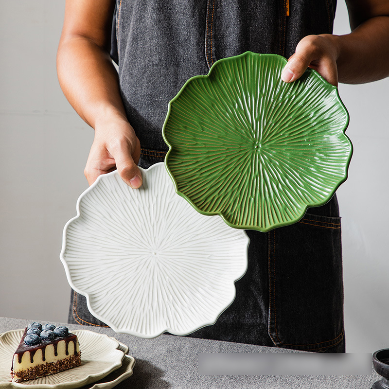 Assiettes pour aliments, 2 tailles, 4 couleurs, vaisselle moderne, Style japonais, Roses en céramique, service de table