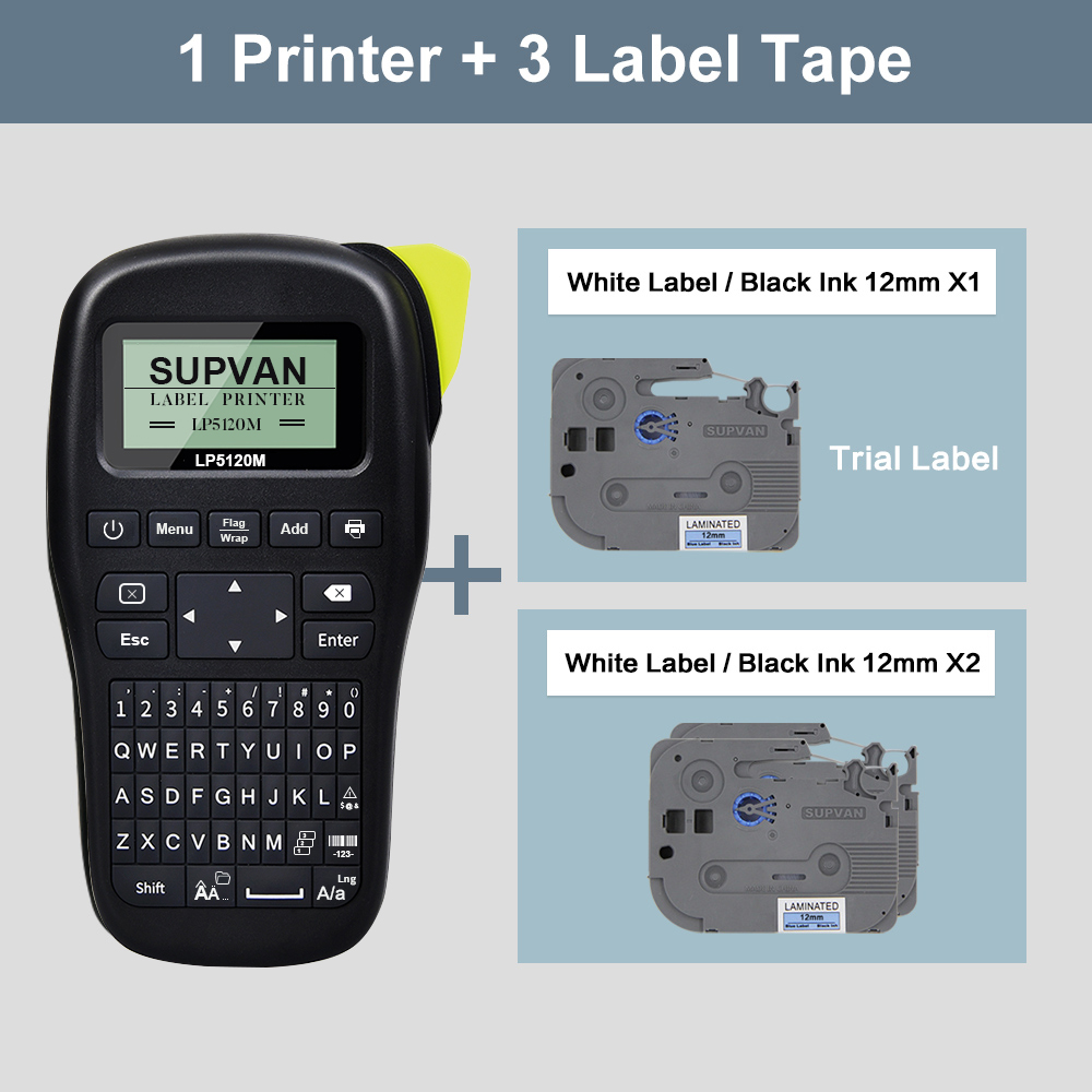 Supvan-máquina de impresión de etiquetas portátil LP5120M, máquina de etiquetas de transferencia térmica, varios idiomas, novedad: LP5120M White 12mm 3