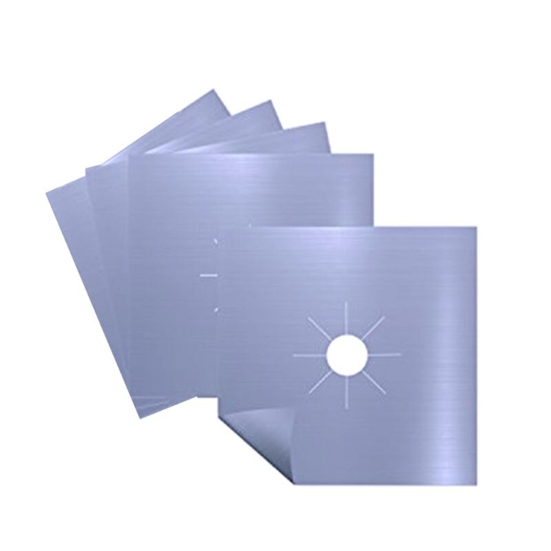 4 stuks herbruikbare aluminiumfolie gasfornuisbrander afdekking beschermhoes voering schoon mat bescherming vijl verwondingen: Grijs