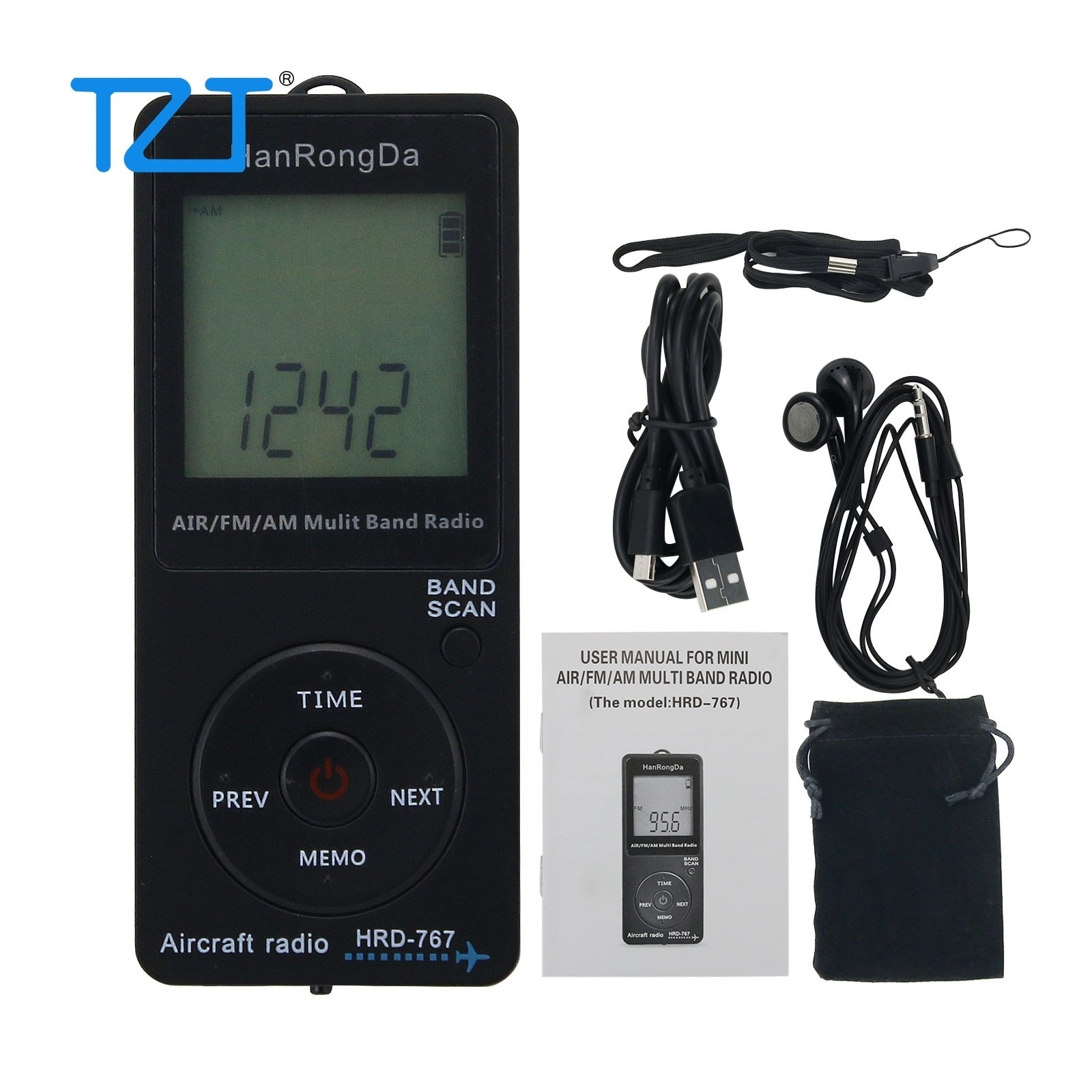 HRD-767 Aircraft Radio Mini Aviation Radio Pocket FM AM Air Multiband Radio Automatically Shut Down FM 76-108MHZ