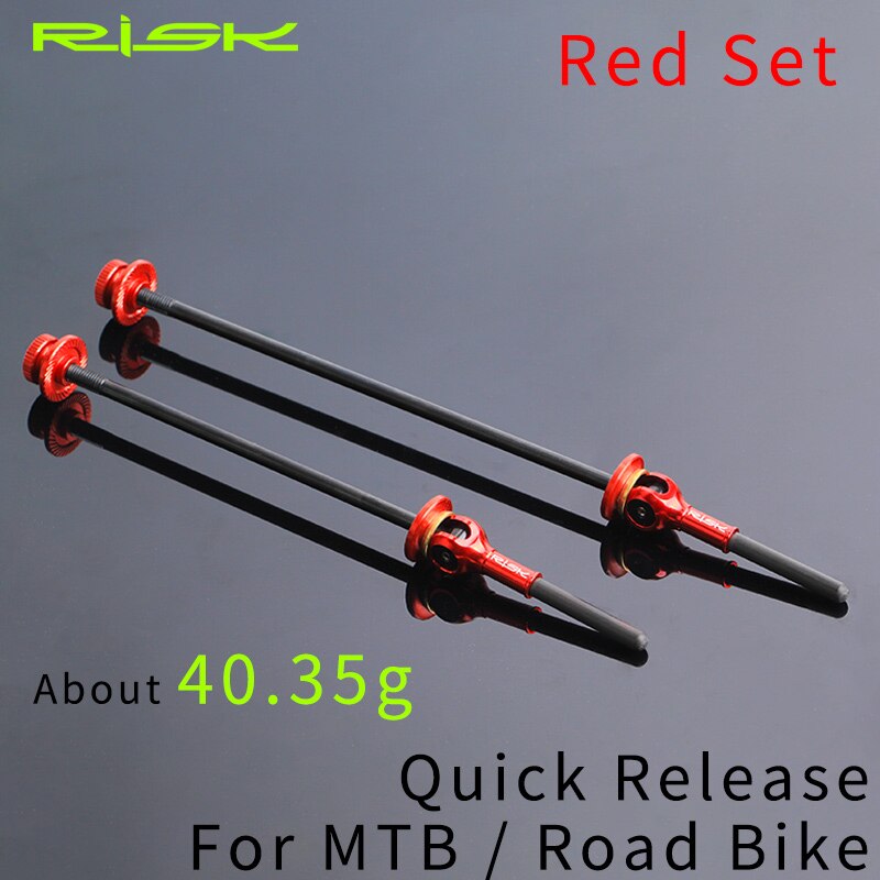 RISK Titanium Carbon Fiber Handle Skewers Only 40g Bicycle QR Skewer Lever 100/135mm For MTB Road Bike Wheel Hub Quick Skewers: Red - 1 Set