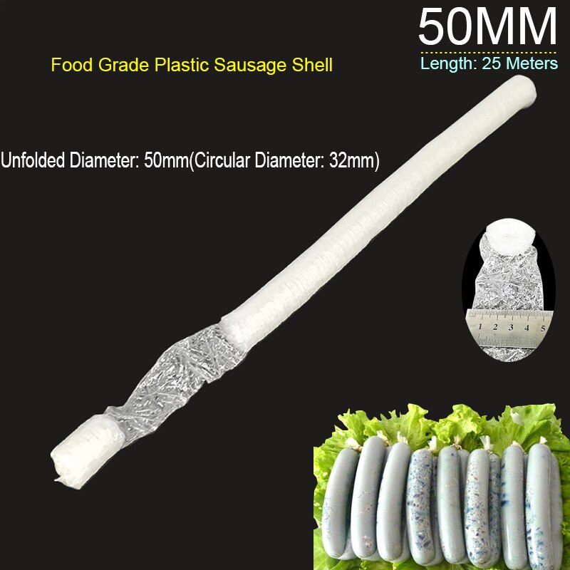 Fødevaregodkendt pølsetarm skal kødrør pølsefyld håndlavet 5# 10#  kødkværn fjerkræværktøjssæt med 5.7cm or 5.7cm bunde: 25m x diameter 50mm