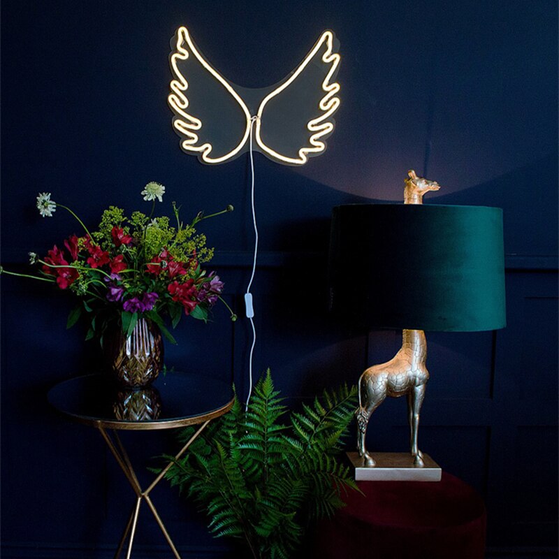 Neonskilte vinge led neon natlys kunst vægdekoration til pige soveværelse dekorationer jul fødselsdag fest bryllup bar væg