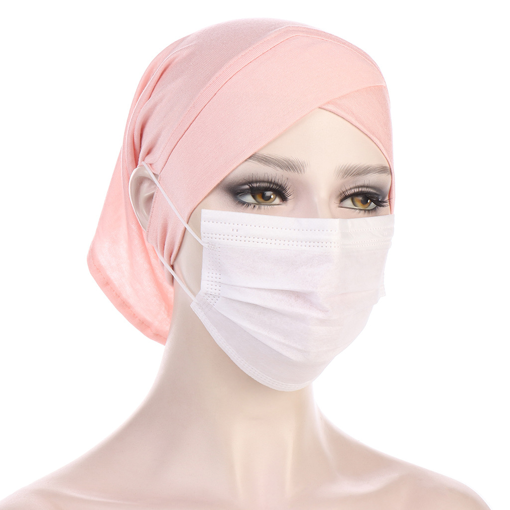 Turban torsadé intérieur Hijabs pour femmes musulmanes, couvre-chef croisé avec trous pour les oreilles, vêtements ethniques, casquette, masque, enveloppe de tête pour dames islamiques: lt pink