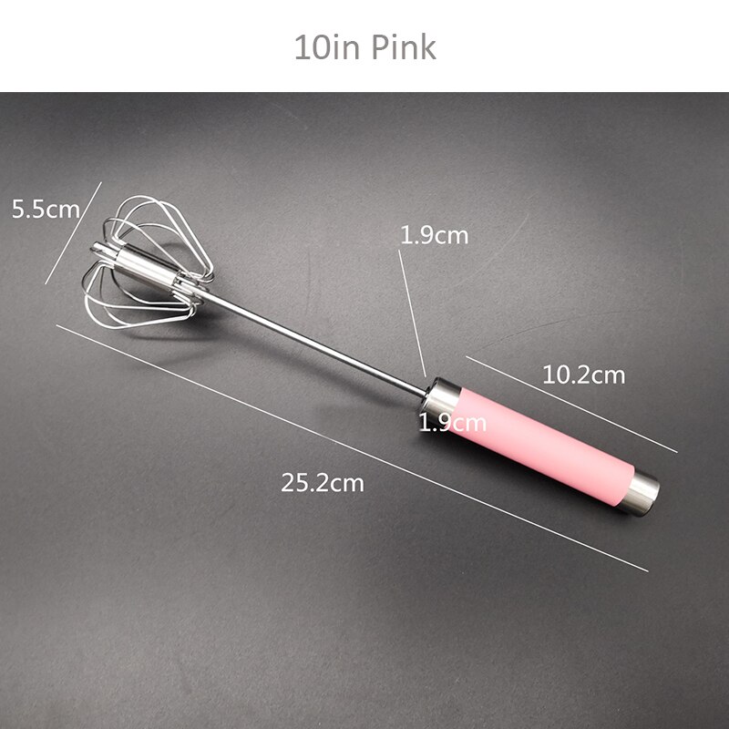 Semi-automatic Egg Beater 304 Stainless Steel Egg Whisk Manual Hand Mixer Self Turning Egg Stirrer Kitchen Accessories Egg Tools: 10 inches Pink