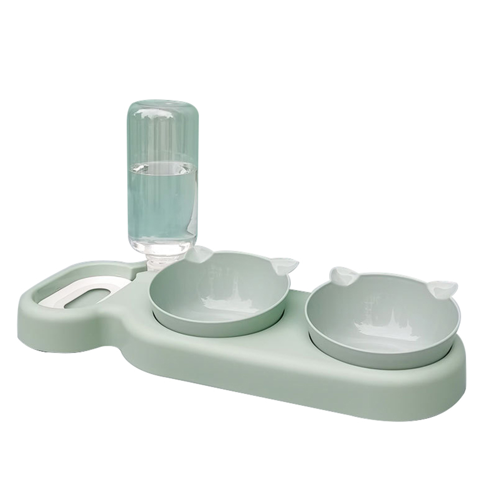 Automatic Pet Water Dispenser Double Bowl Cat Water Storage Food Container Basin Anti-overturning Waterer Feeder Pets Dish Bowl: Light Green