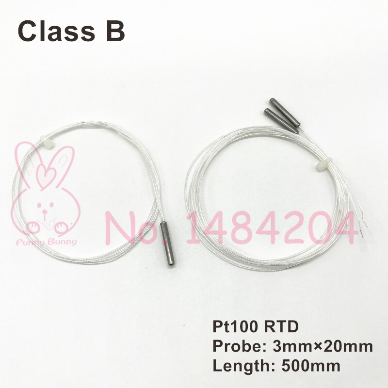 2X pt 100 Temperature Sensor 3mm*20mm B Level RTD Mini Probe 500mm Wire Platinum Resistance -40 C ~ 400 C Degree Class B