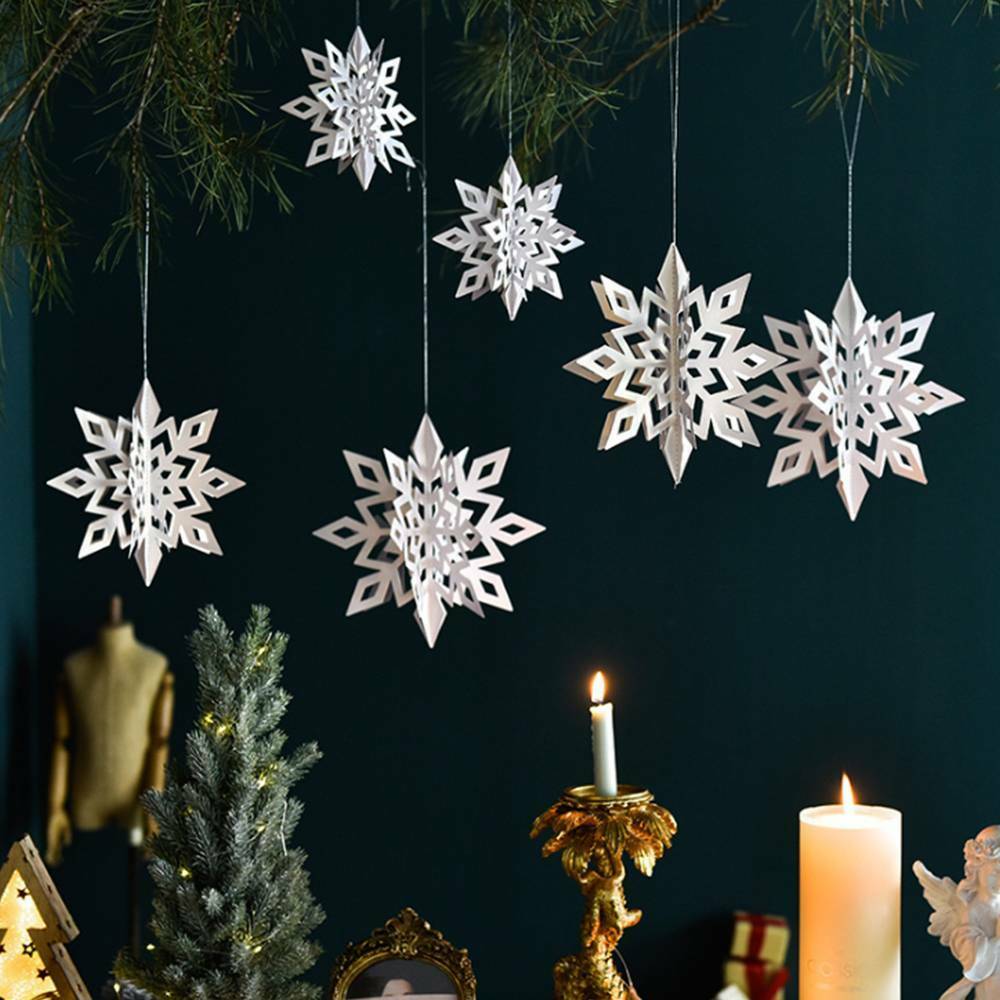 6 stk snefnug hængende dekorationer julefest vedhæng xmas ornamenter hjem år 3 forskellige størrelser 3d snefnug ornamenter: Hvid
