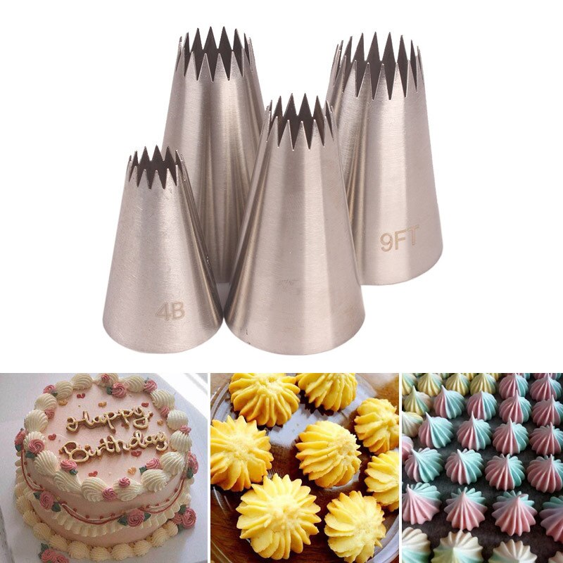 4 Stuks Grote Icing Piping Nozzles Voor Decorating Cake Bakken Cookie Cupcake Piping Nozzle Rvs Pastry Tips Bakken Tools