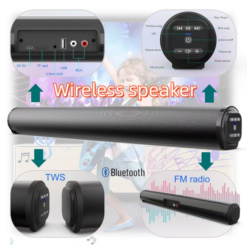 Superkraftig lydplanke bærbar trådløs bluetooth-høyttaler surround stereo hjemme-tv lydboks subwoofer fm-radio hjemmekino