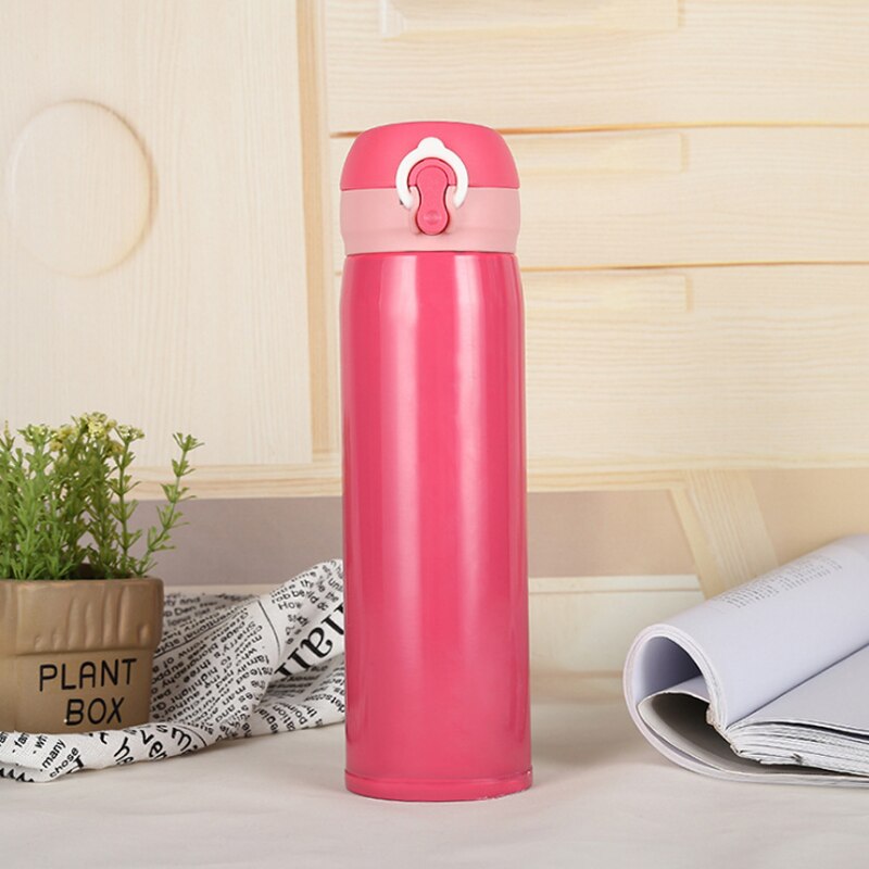 Termos portátiles de 500ml para botella de agua , frascos de vacío de acero inoxidable, tazas de café, té, hervidor turístico, taza térmica con tapas: Red