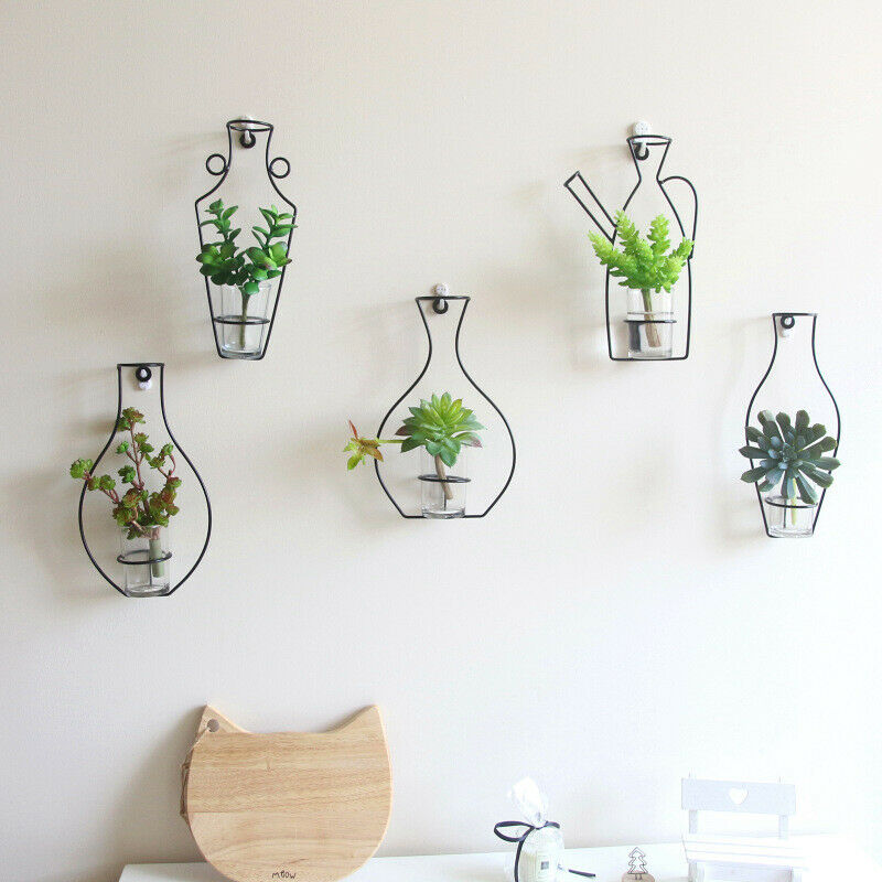 Jarrón con marco de hierro de estilo nórdico, jarrón para colgar en la pared con plantas secas, bastidores para flores, botella DIY para decoración del hogar, floreros para decoración del hogar