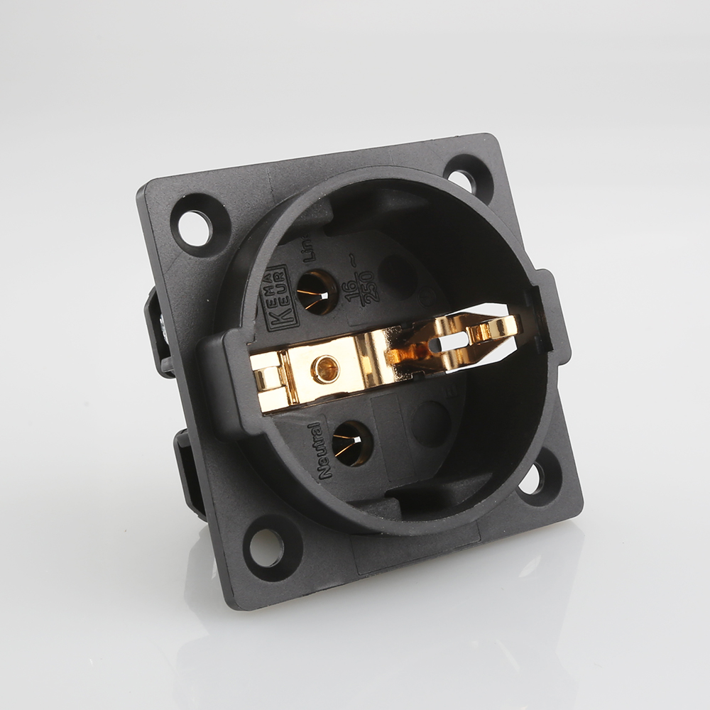 AE03G Gold/Rhodium Plated Schuko Plug Socket HIFI AC 250V 16A EU 2 pin IEC inlet Power Uitimate Schuko Chassis 1PC: Gold plated