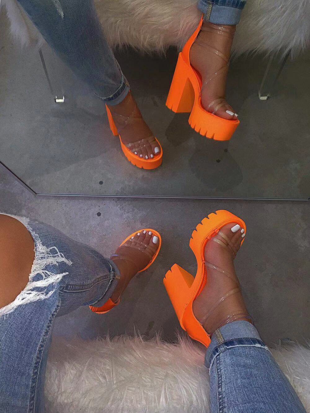 Summer Women Heels Sandals Ankle-Wrap Jelly Shoes Ladies Party Evening Clear Shoes 9084
