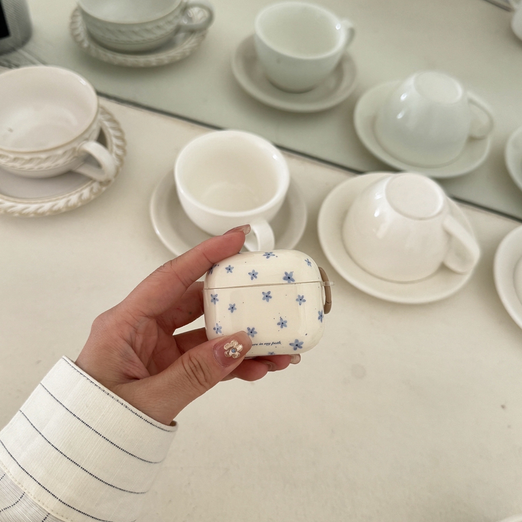 Funda para auriculares con patrón de flores azules y pantalla completa Ins Spring Day para AirPods 1 o 2 3 4 Pro 2