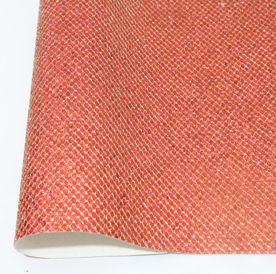 1 stk  a4 størrelse 21 x 29cm rutenett glitter lær ark syntetisk pu lær stoff gjør-det-selv tilbehør håndverksutstyr: Rød