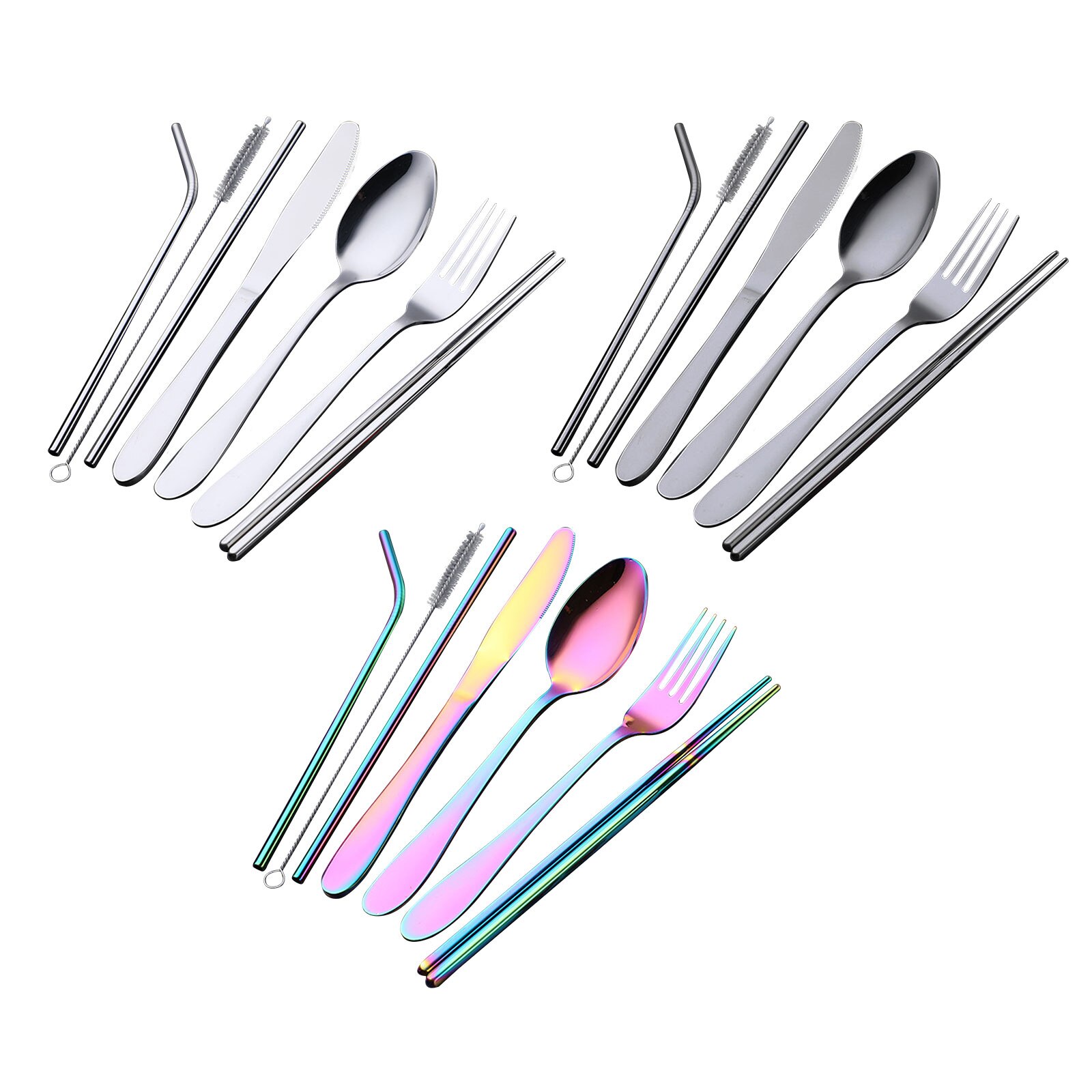 1set Tableware Reusable Travel Cutlery Set Camp Utensils Set with stainless steel Spoon Fork Chopsticks Straw Portable case
