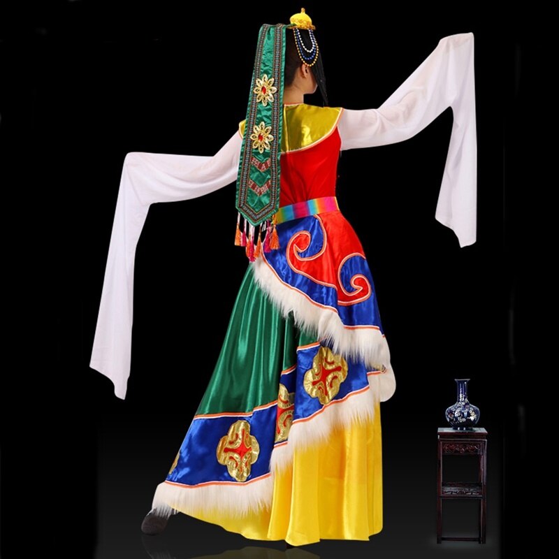 Vêtements de fête mongole chinois manches d'eau Costumes de danse folklorique vêtements scène danseur tenue tenue Performance robe tibétaine