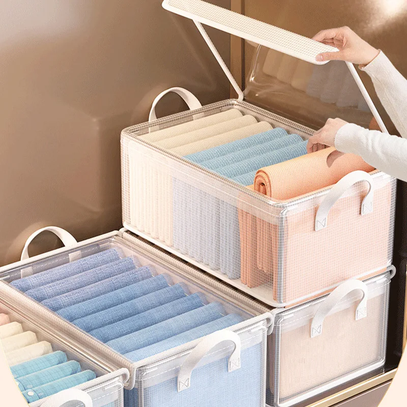 PVC Transparenter Aufbewahrungskorb für Kleidung Unterwäsche Aufbewahrungsbox Edelstahlrahmen Kleiderschrank Organizer Wasserdichte Stoffbox