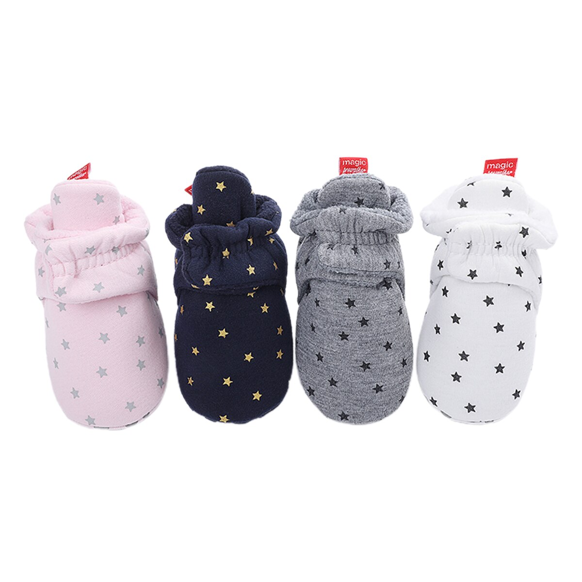 Babyschoentjes, trendy, met sterren bedrukte binnenpantoffels, warme sokken met antislip grip, peuters voor de eerste stapjes