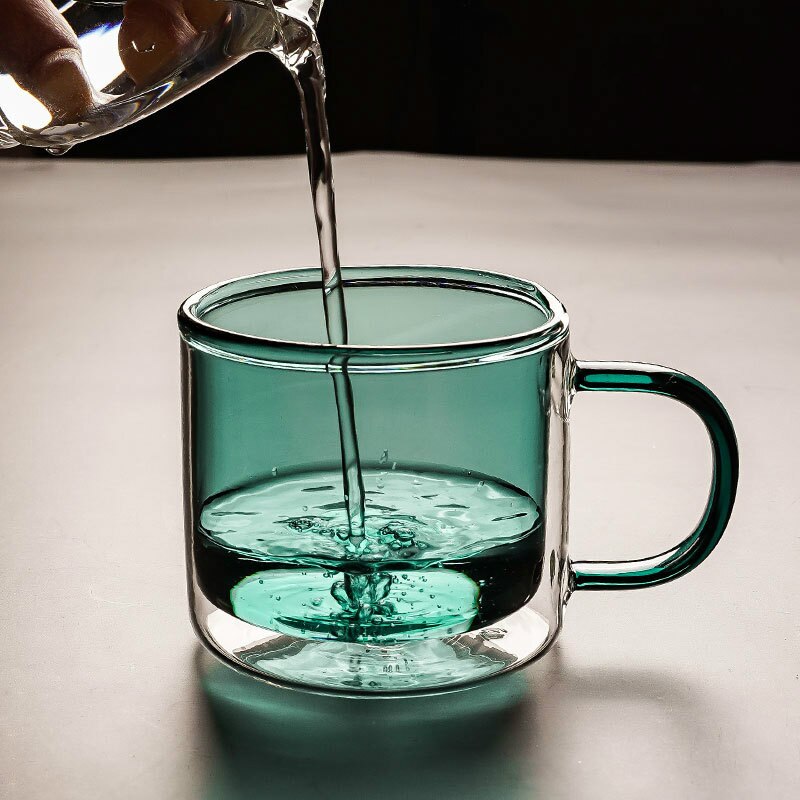 Nordic Style Double Wall Glass High Borosilicate Colored Glass Cup Heat Resistant Tea Coffee Mug with Handle Whiskey Beer Mug