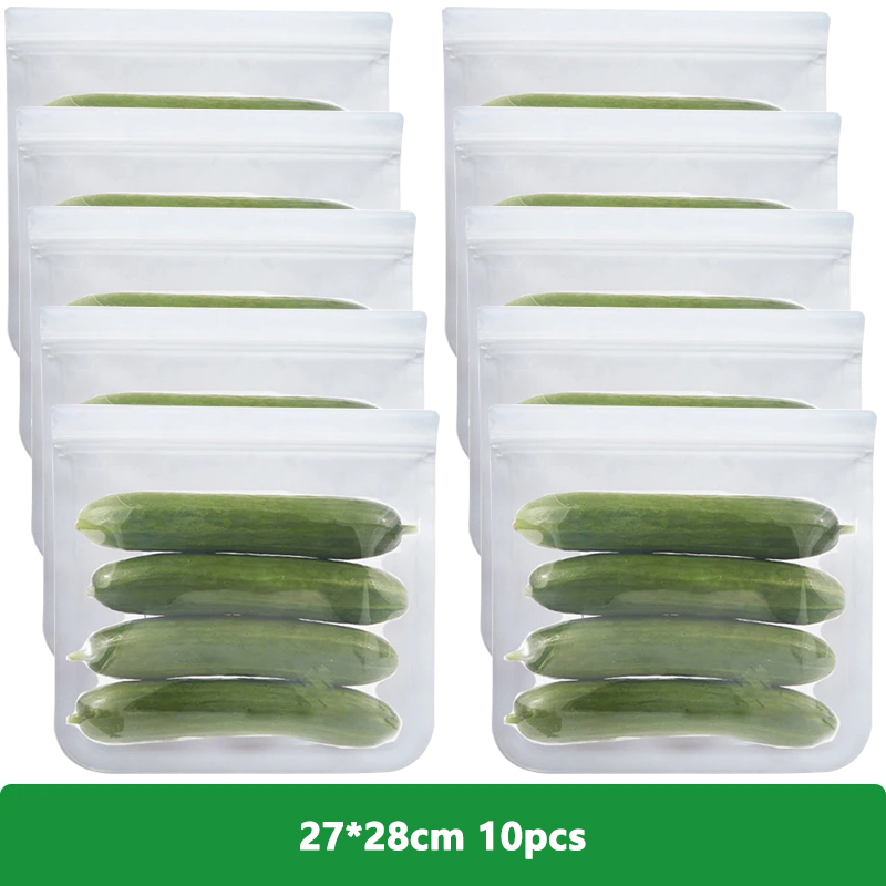 1/5/10 stk. genanvendelige opbevaringsposer til mad, bpa-fri fryseposer, silikone lynlåsposer til rejsekød, salat, frugt eller opbevaring af mad