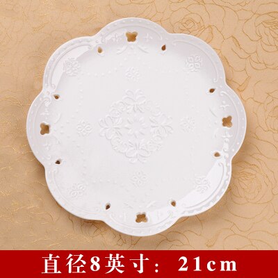 Embossed Bone China Dishes European-style Hollow Dishes Ceramic Tableware Western Dishes Salad Dishes Steak Dishes: 1pcs- 8 inch10