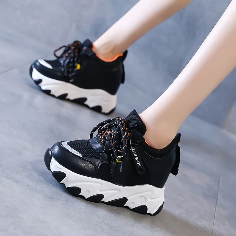 Kvinder platform chunky sneakers designere snøre fritidssko kvinde sommer gammel far sko damer 9cm super høje hæle