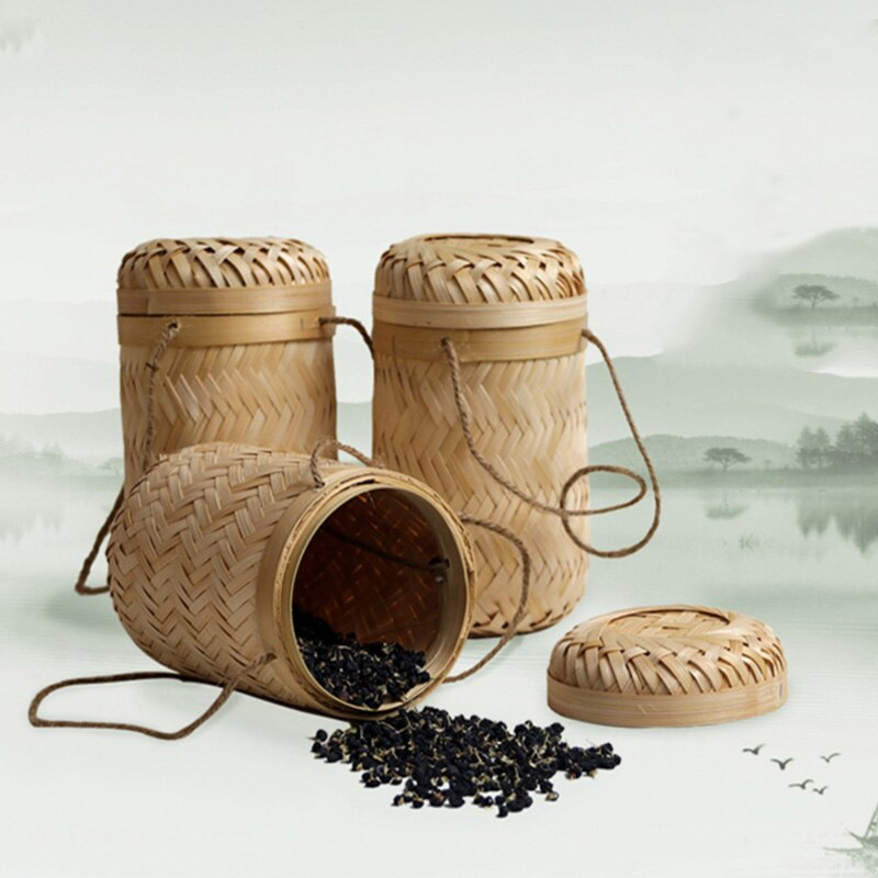 Milieubescherming Jar Draagbare Thee Pot Handgemaakte Natuurlijke Container Ronde Bamboe Natuurlijke Opbergdoos