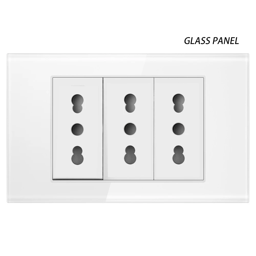 Italy Switch Wall Sockets USB Type-C Chile Plug 16A Chilean Outlets Italian EU Power Socket Tempered Glass Panel Home Office
