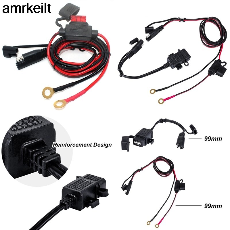 Waterdichte Motorcycle Dual Usb Charger Kit Sae Naar Usb Adapter Kabel 120Cm Kabel Inline Zekering Voor Motorcycle Mobiel Tablet gps