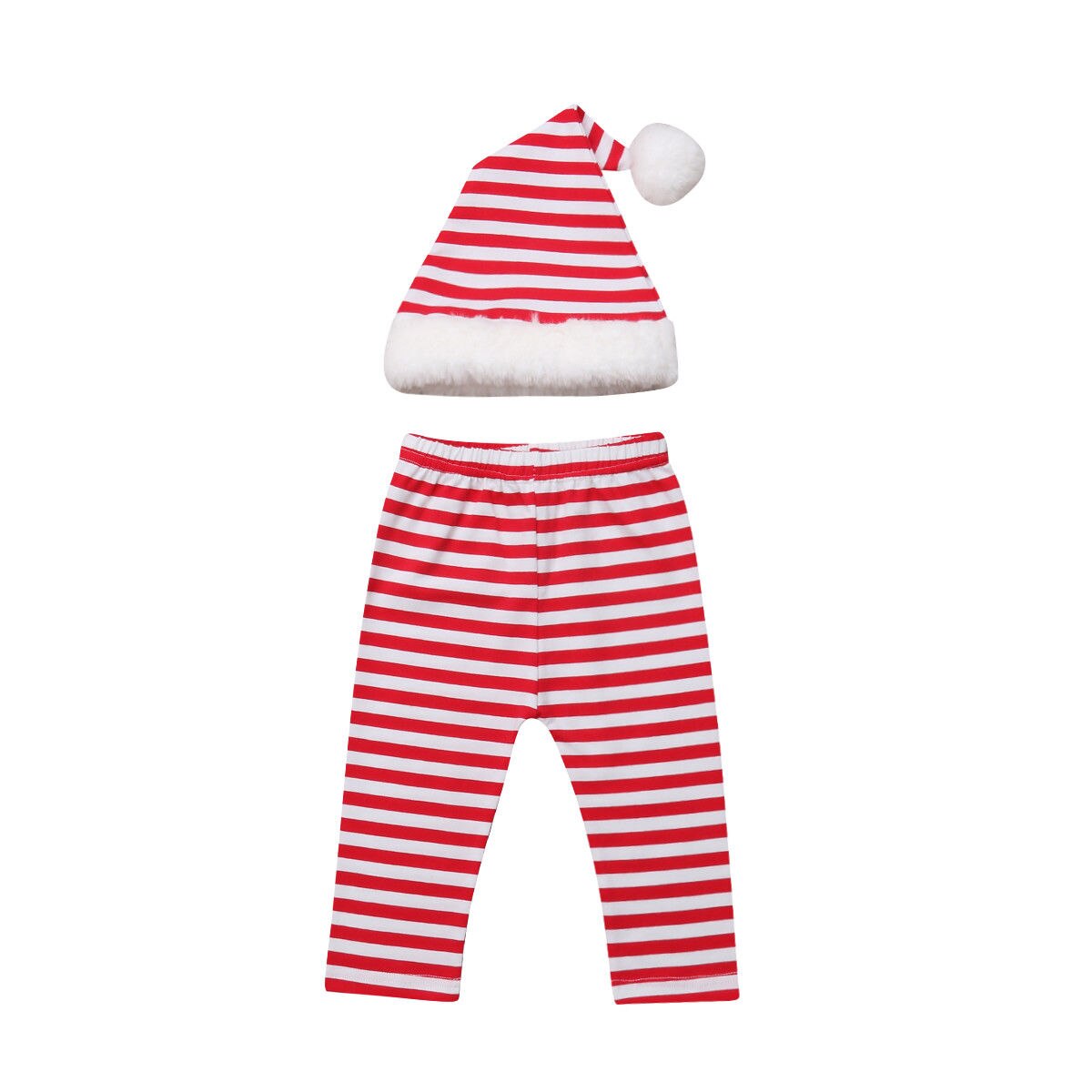 Sombrero + Pantalones de Papá Noel A rayas a cuadros para bebés y niños, traje de juego de accesorios para fotos, sombrero de Navidad, disfraz: Striped / 12 meses