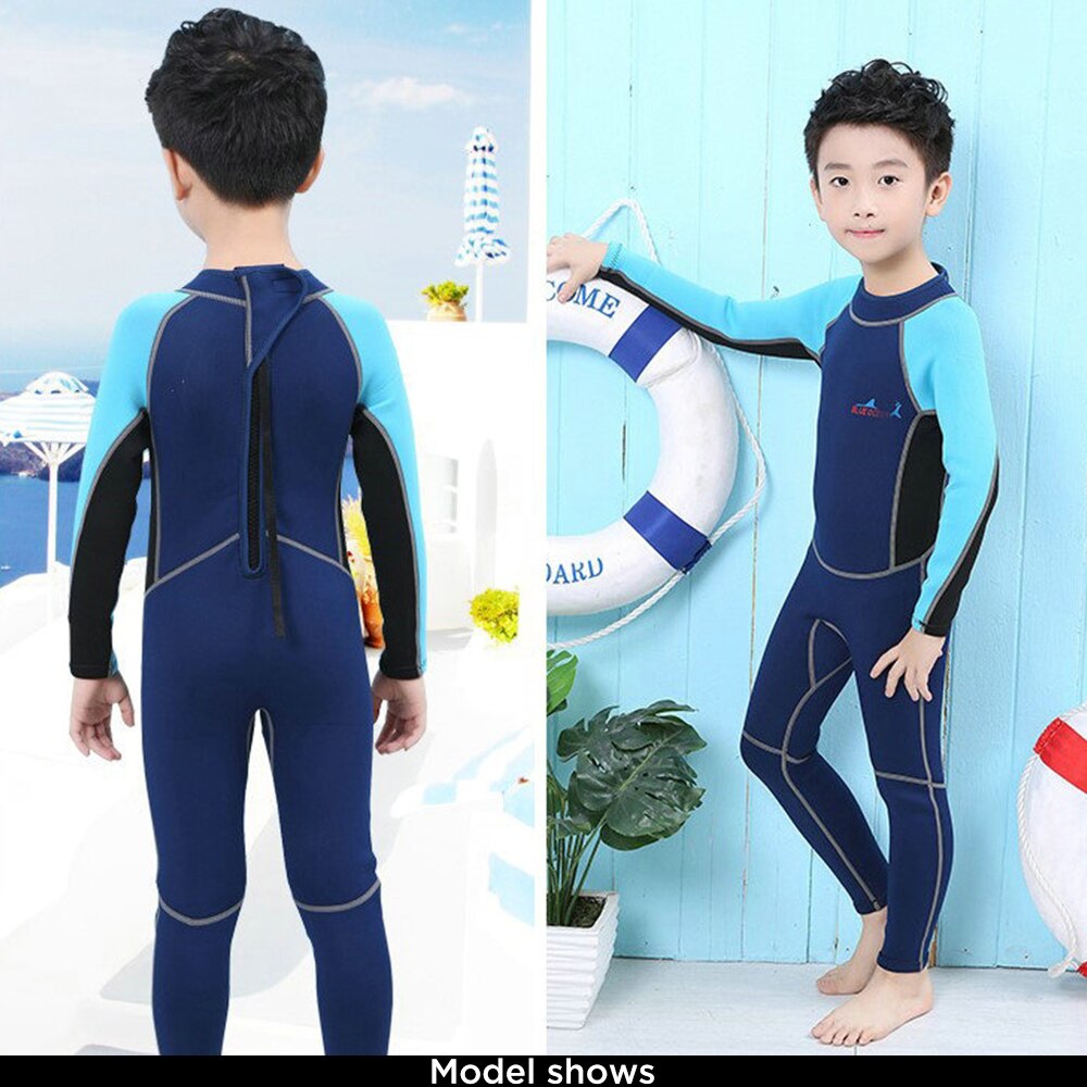 Kids Full Wetsuit 2MM Nylon Neoprene Diving Suit Thermal Warm UV Sun Protection Quick Dry Long Sleeve Back Zippered for boy girl