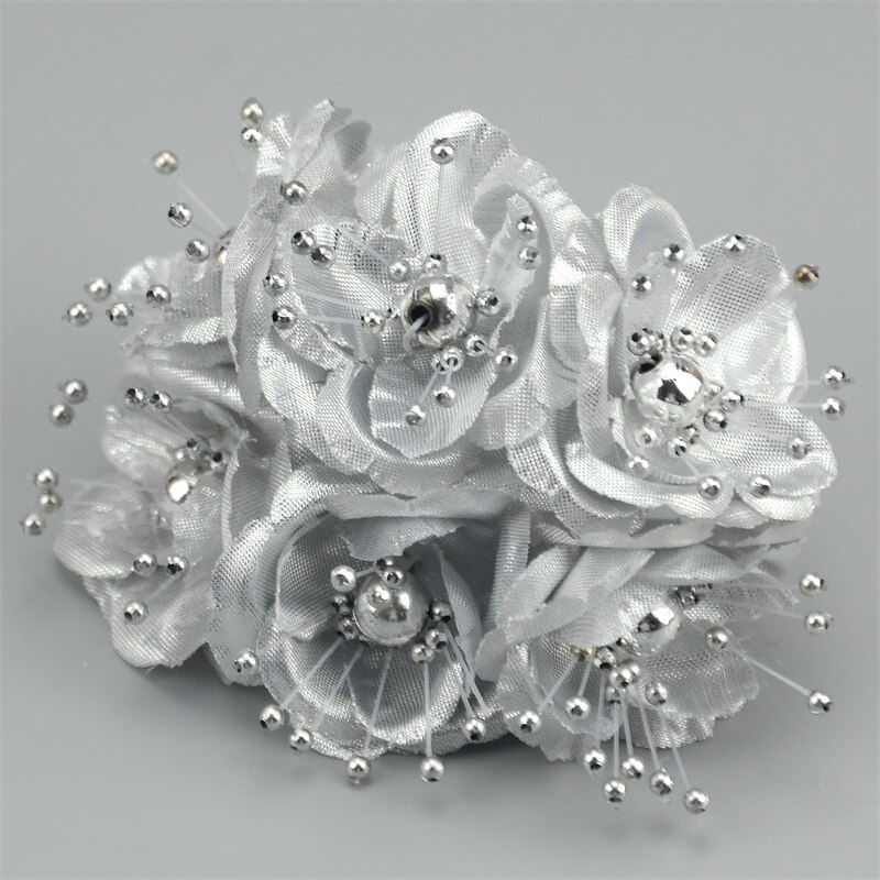 12 unidades/lote estambres de perlas Mini ramo de flores artificiales de seda de color rosa para decoración de boda DIY, accesorios para tocado de flores de novia
