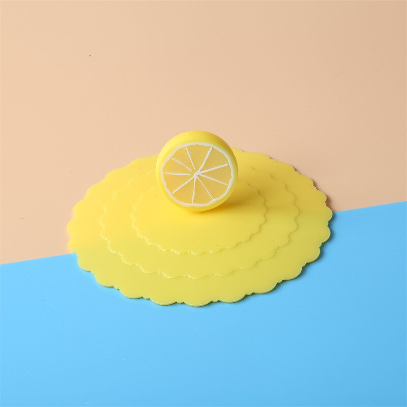 10CM Cute Cartoon Silicone Cup Cover Heat-resistant Leakproof Sealed Lids Tea Coffee Mugs Dustproof Suction Cap Home Supplies: Lemon