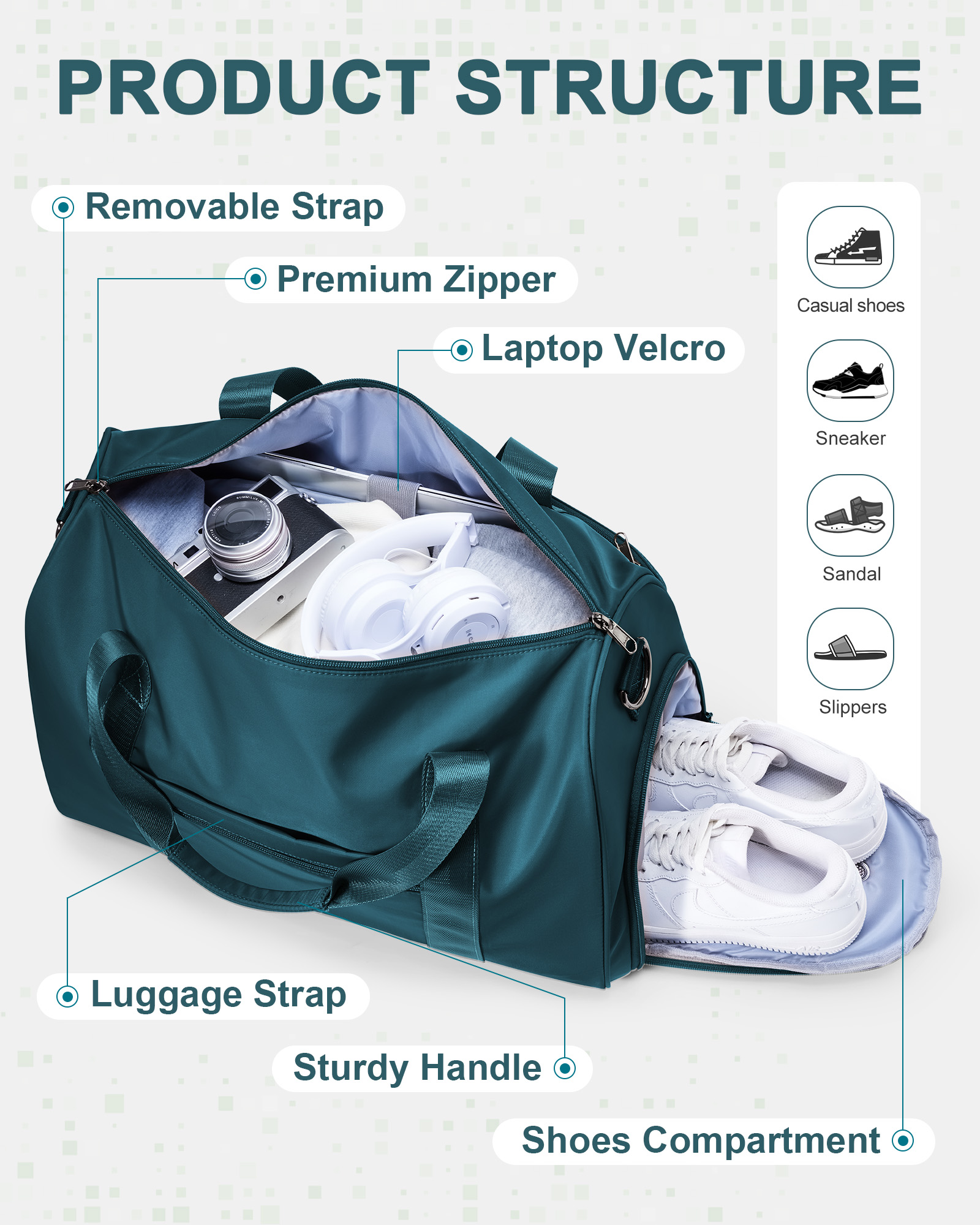 Bolsa de viaje para hombre, bolsa de equipaje con compartimento para zapatos, impermeable, para gimnasio, de noche, para avión