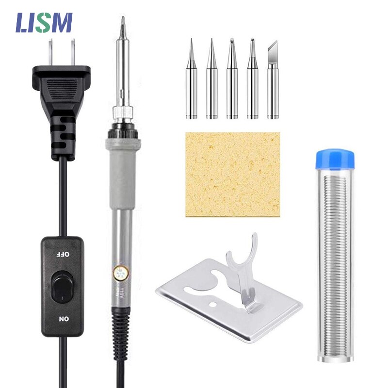 60W Soldering Iron Kit with Adjustable Temperature Welding Tools with ON-Off Switch Soldering Kits Heater Soldering Tips Rework