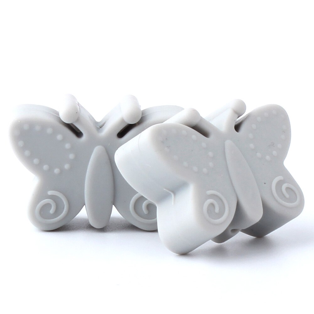 Keep&grow 10Pcs Silicone Beads Butterfly Teething Beads For Jewelry DIY Making Bead BPA Free Silicone Baby Teething Necklace Toy: Gray