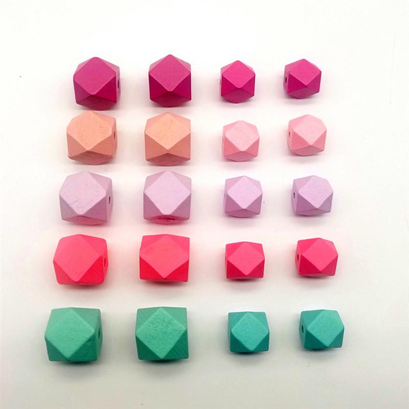 Cuentas geométricas en madera para manualidades, 30 Uds., poliedro geométrico octagonal Natural pintado, cuentas facetadas de madera, accesorios DIY de 15mm
