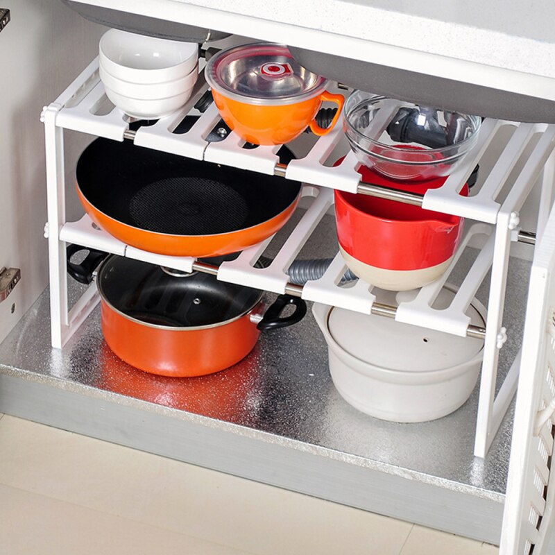 1PC Adjustable Kitchen Storage Rack Metal Cupboard Storage Shelf Non-Skid Spice Rack Under Sink Shelf Kitchenware Organizer