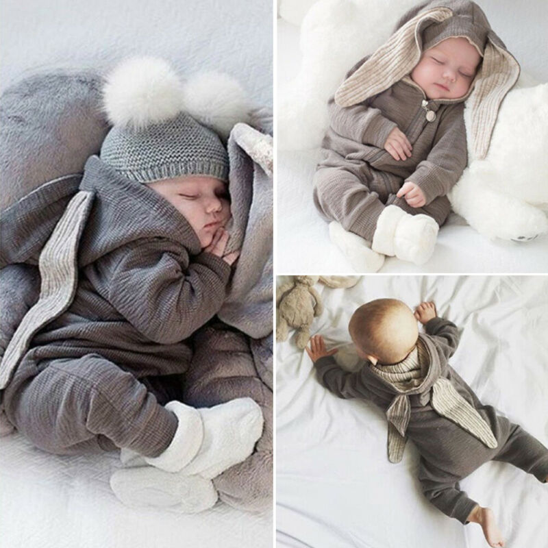 Herfst winter geboren babykleding unisex jongens rompertjes kinderen comfortabel schattig konijnenoren meisjes baby jumpsuit 3 9 12 maanden
