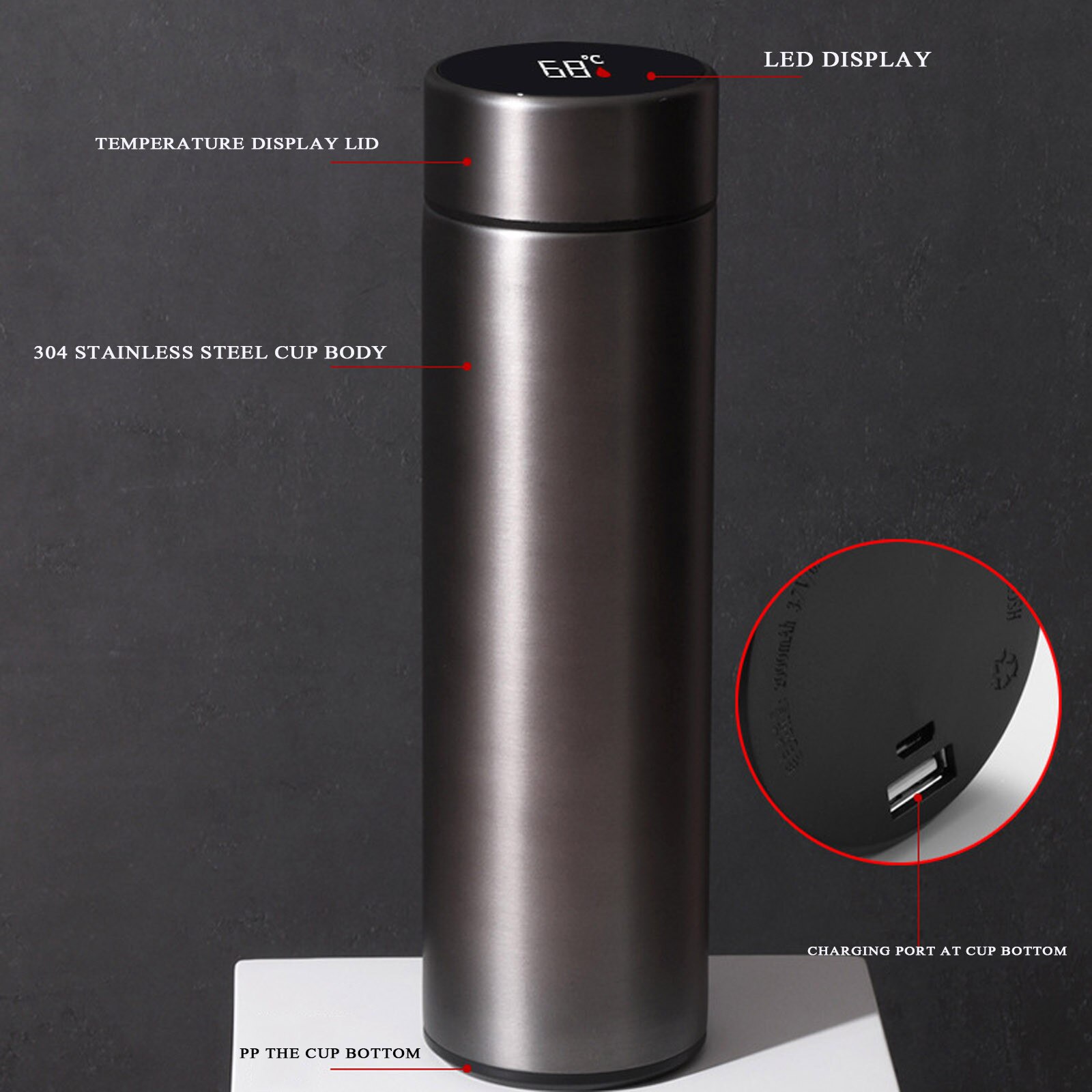 Quatro copos bebendo cor de aço inoxidável garrafa vácuo chaleira inteligente tela lcd display temperatura ao ar livre casa unisex copos água