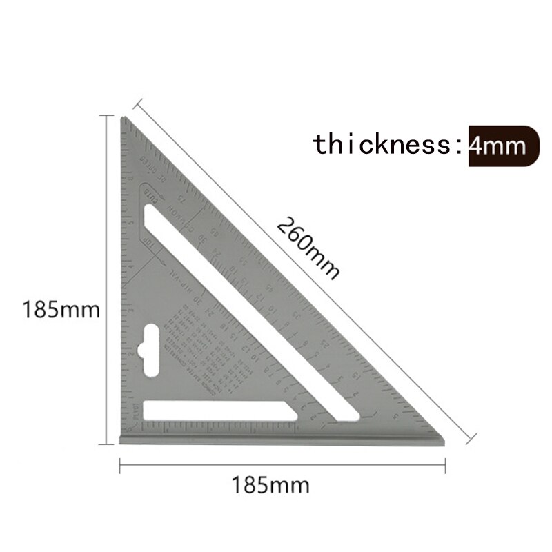 KALAIDUN Triangle Angle Ruler Squares Triangular Measuring Ruler Woodwork Angle Protractor Trammel Gauge Measuring Tool: 7inch silver