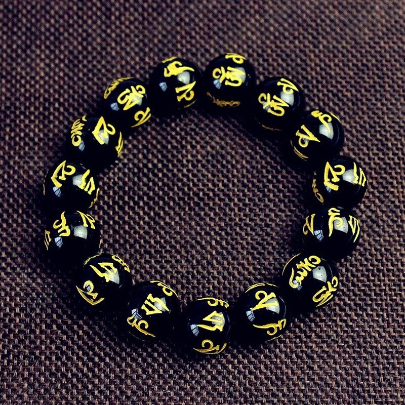 Feng Shui obsidienne perles Bracelet Six mots proverbes breloques femmes chanceux richesse Bracelet pour Couple bijoux à la